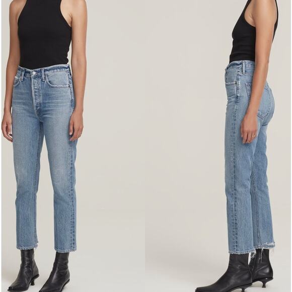 Agolde Riley Hi Rise Crop in Emulsion Jeans Distressed Hem size 27 - Picture 1 of 10